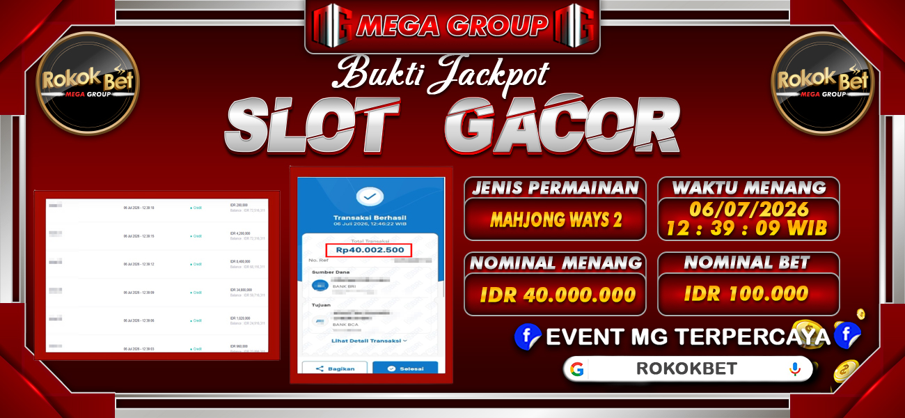 Bukti JP situs Rokokbet hari Senin, 06 Juli 2026