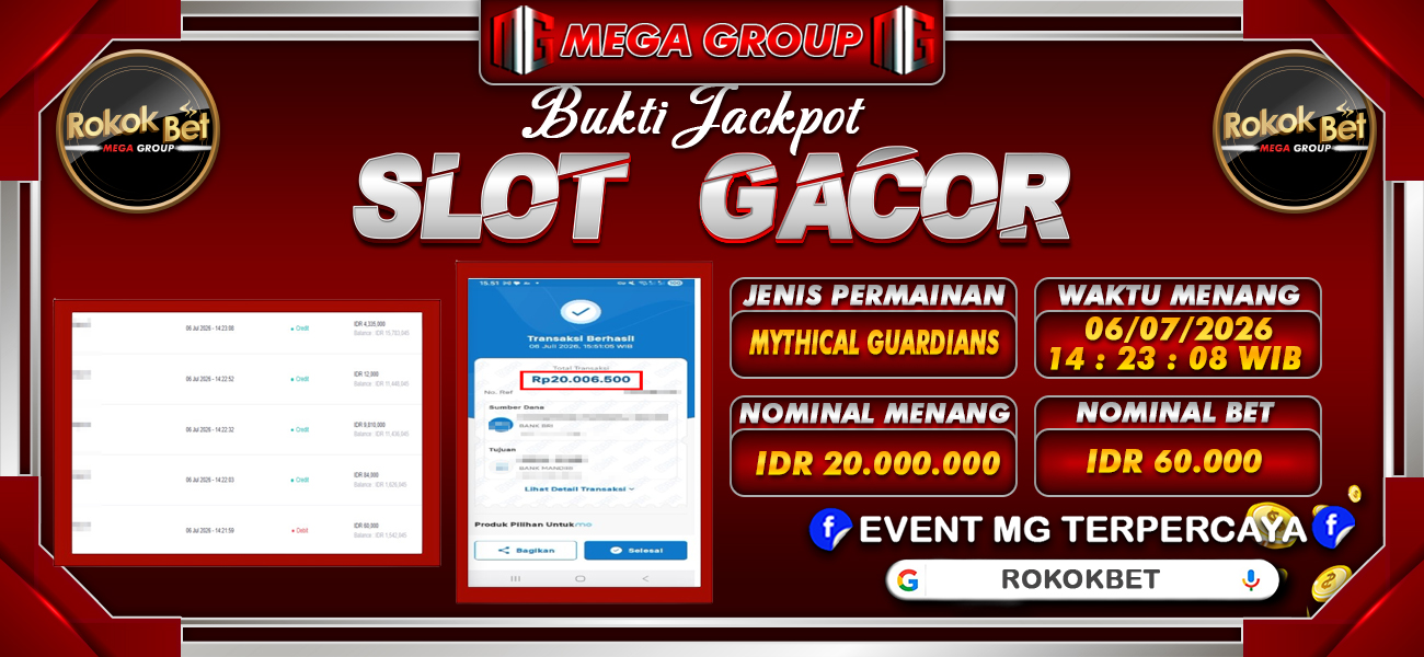 Bukti JP situs Rokokbet hari Senin, 06 Juli 2026