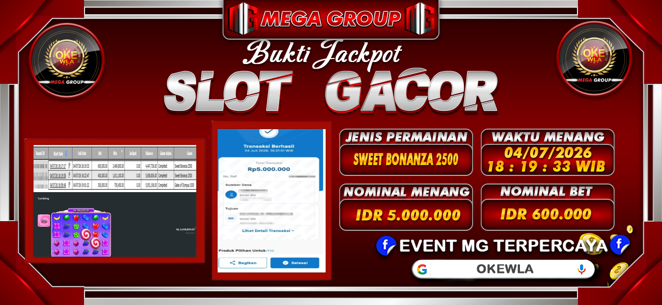 Bukti JP situs Okewla hari Senin, 06 Juli 2026